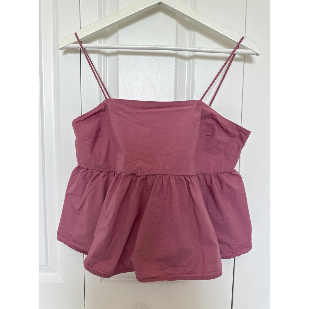 A New Day Mauve Pink Cotton Peplum Camisole Spaghetti Strap Top Small Babydoll